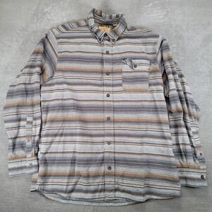 Red Head‎ Ranch Flannel Shirt Mens L Western Aztec Cowboy Blanket Striped Gray